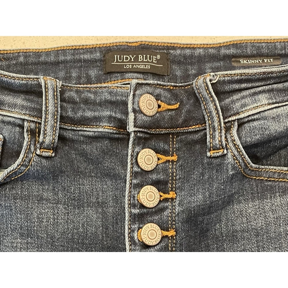 Judy Blue Jeans Womens Blue High Rise Button Fly Skinny Fit 9 29 Cuffed Stretch - Picture 5 of 10